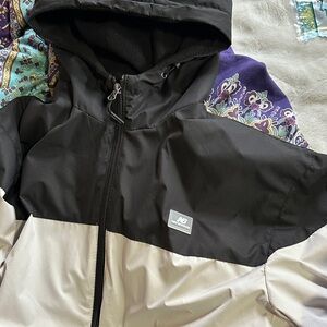 New Balance  Black and Cream Hooded Rain Jacket